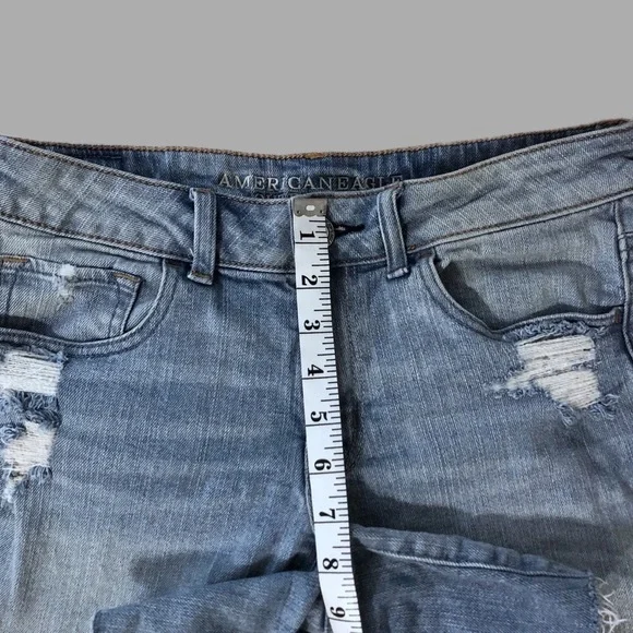 American Eagle Blue Light Wash Distressed Midi Shorts 6 - Picture 2 of 7